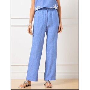 Talbots Wide Leg Washed Linen‎ Pants Size Medium Petite Cross Dyed Elastic Waist